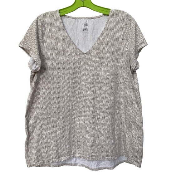 Lot of 2 J Jill Perfect Pima Patterned V-neck Tee T-Shirt Top size M Khaki Navy - Picture 2 of 9